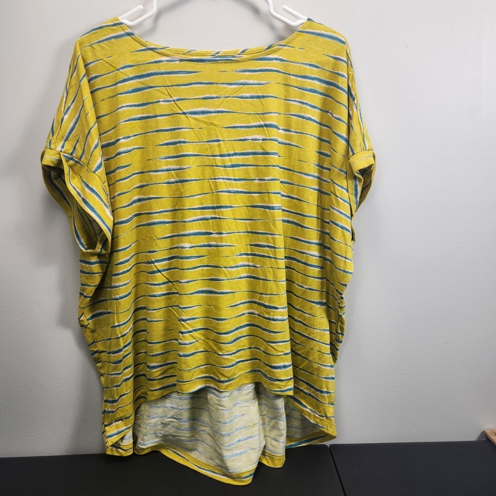 Garnet Hill Green Blue Dolman Short Sleeve Tee Organic Cotton Blend XL Comfort